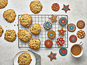 Fruity flapjack biscuits and colourfully decorated gingerbread biscuits