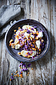 Red cabbage and lentil salad with Jerusalem artichokes