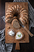 Wheat-and-spelt bread with walnuts and a vegan cream cheese substitute
