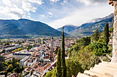 A view of Merano from the Powder Tower on the Tappeinerweg, South Tyrol, Italy