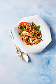 Stir-fried prawns with edamame and rice noodles