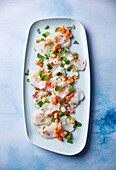 Monkfish ceviche with papaya and sour clover