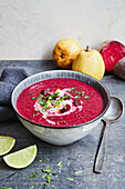 Beetroot soup with pears