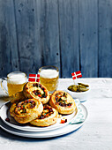 Savoury Danish pastries with bacon and blue cheese