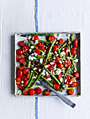 Roasted balsamic asparagus with cherry tomatoes and feta
