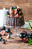 Chocolate cake with autumn fruits
