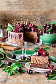 Chocolate mousse cake with cherries