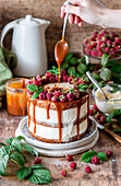 Carrot cream cake with raspberries