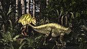 Acrocanthosaurus hunting Tenontosaurus, illustration