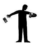 Man with new phone, illustration