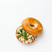 Bagel sandwich with crab and apple