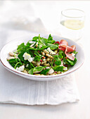 Bowl of goat's cheese and bean salad