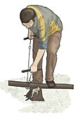 Man using chainsaw, illustration