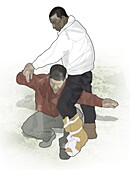 Man preparing to carry casualty, illustration