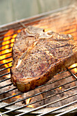 T-bone steak on barbeque grill