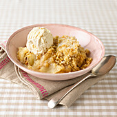 Apple and cinnamon crumble with ice cream