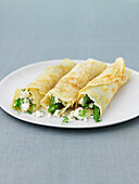 Pancakes with asparagus, feta cheese and dill