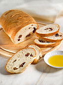 Olive bread and dish of olive oil