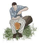 Man making a snare, illustration