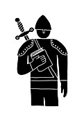 Man in armour carrying book, illustration