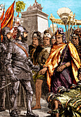 Reception of Hernan Cortes by Montezuma, 1519