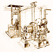 Double oscillating steam engine, 19th century illustration