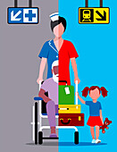 Nurse working and going on holiday, illustration