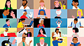 Grid of different people, illustration