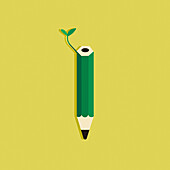 Leaf growing from green pencil, illustration
