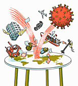 Impact of coronavirus wrecking world economy, illustration