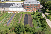 Urban farm, Detroit, Michigan, USA, aerial photograph