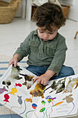 Baby boy looking at picture book