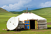TV Satellite dish outside yurt