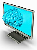 Computer screen with a brain, illustration