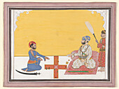 Maharaja playing pachisi, 19th century illustration
