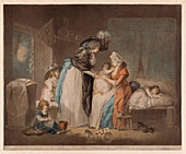 Mother visiting her child, 18th century illustration