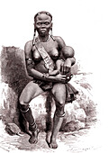 Pahouin woman with a baby, 19th century illustration