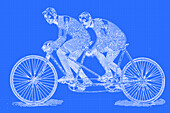 Tandem riders racing, 19th century illustration