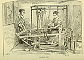 Women weaving silk, 19th century illustration