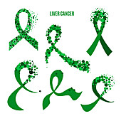 Liver cancer awareness ribbons, conceptual illustration