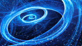 Blue glowing spiral galaxy with stars, illustration