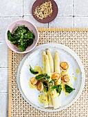 Asparagus with miso Hollandaise and scallops