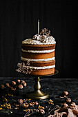 A multi-tiered walnut cream cake