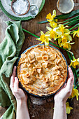 Shortcrust pastry daffodil pie with cottage cheese filling