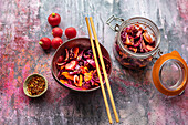Kimchi with red cabbage and beetroot