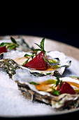 Oysters with beetroot