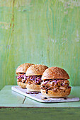 Pulled pork brioche buns with tangy cabbage slaw