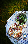 Goat’s cheese and caramelised onion frittata with a lemony green salad