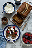 Banana bread with clotted cream and berries