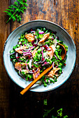 Bok choy salad with salmon and quinoa